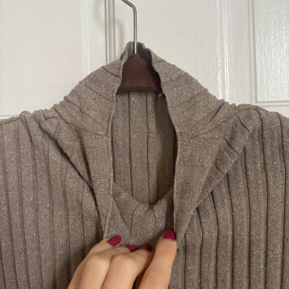 THE ROW Deidree Ribbed 100% Silk Sweater Mock Neck Thick Light Brown Tan Taupe M - Picture 7 of 9